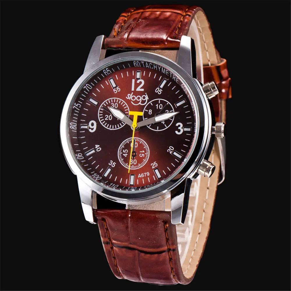 Reloj de cuarzo de tres esferas de cuero para mujer